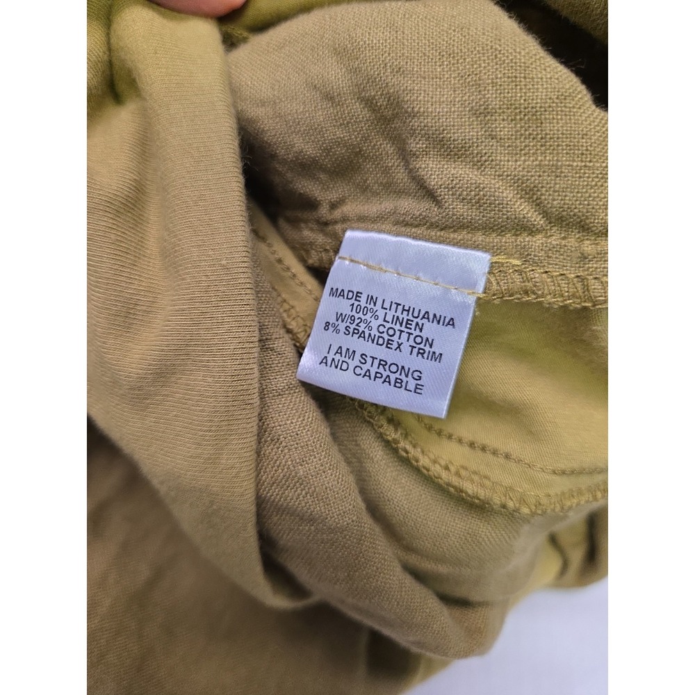 Flax Pant Women Olive Linen Med Straight Leg Pull On Drawstring Long Pants NEW - Picture 9 of 10